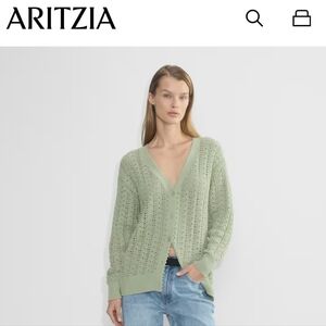 ARITZIA Wilfred | Reverence Pointelle Knit Cotton Cardigan Sweater In Sage Green